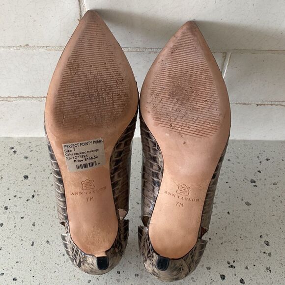 Ann Taylor Women's Snake Print Pointed Toe Leather Heel Pump Career Cocktail 7M - Picture 8 of 14